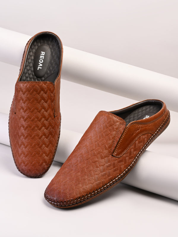 Regal Tan Mens Textured Leather Mules