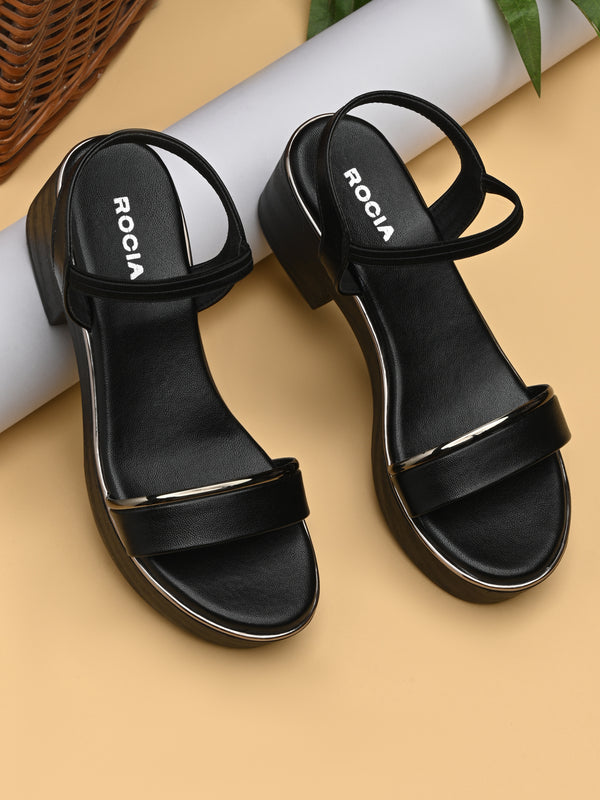 Rocia By Regal Black Women Classy Block Heel Sandals