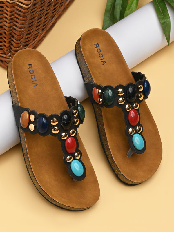 Rocia By Regal Black Women Stone Embellished Flats