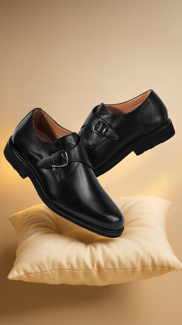 Imperio By Regal Black Mens XLite Leather Double Monks