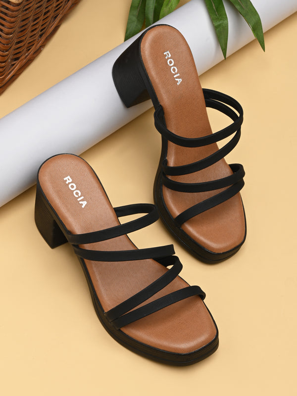 Rocia By Regal Black Women Strappy Block Heel Sandals