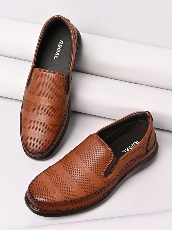 Regal Tan Mens Patterned Leather Casual Slip Ons