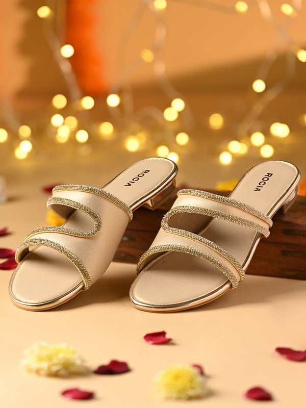 Rocia By Regal Gold Women Diamond Embellished Flats