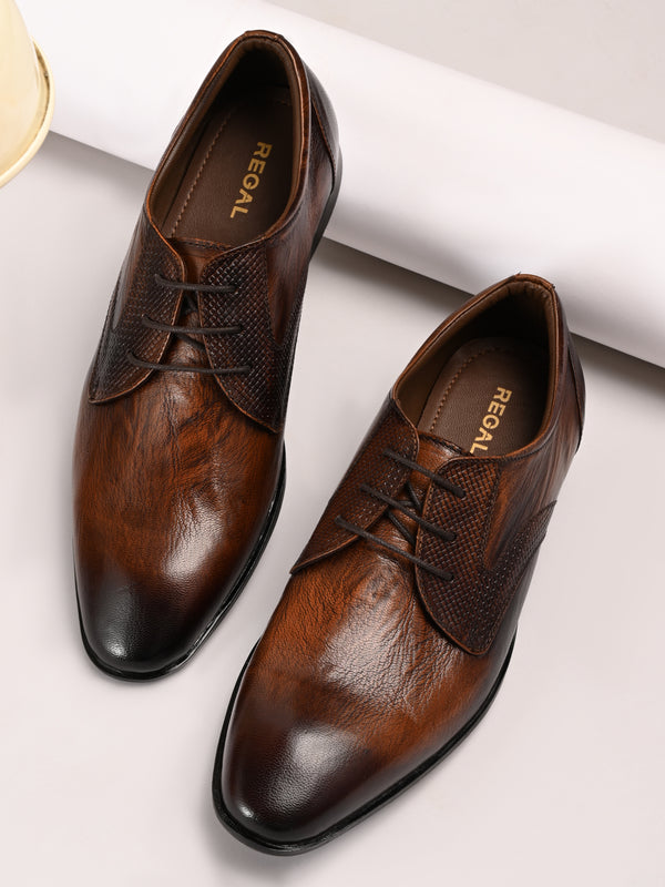 Regal Tan Men Textured Leather Formal Lace Ups