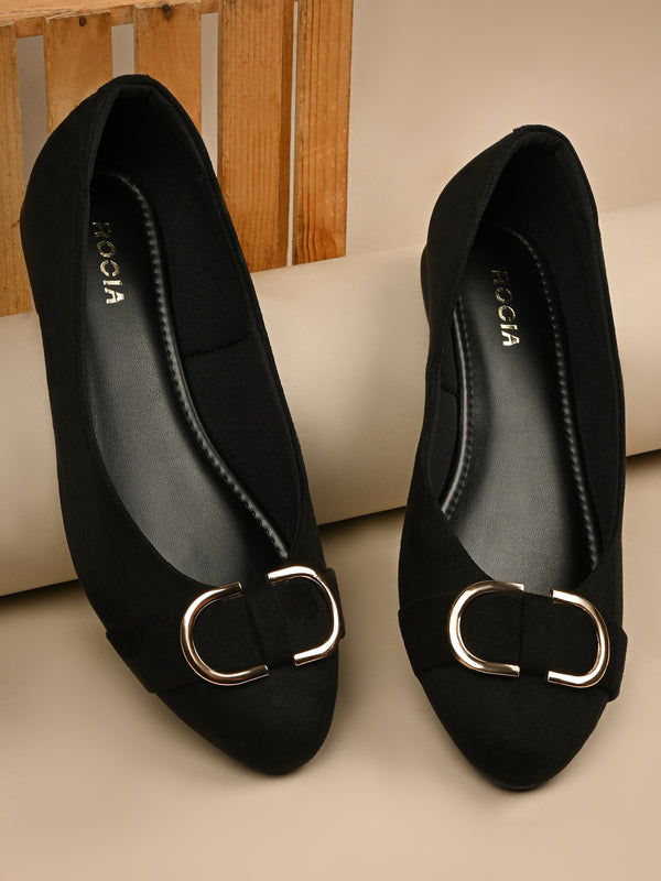 Rocia By Regal Black Women Suede Ballerinas