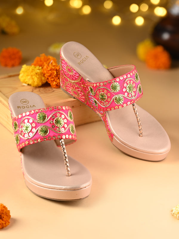 Rocia By Regal Pink Women Ethnic Lace Platforms