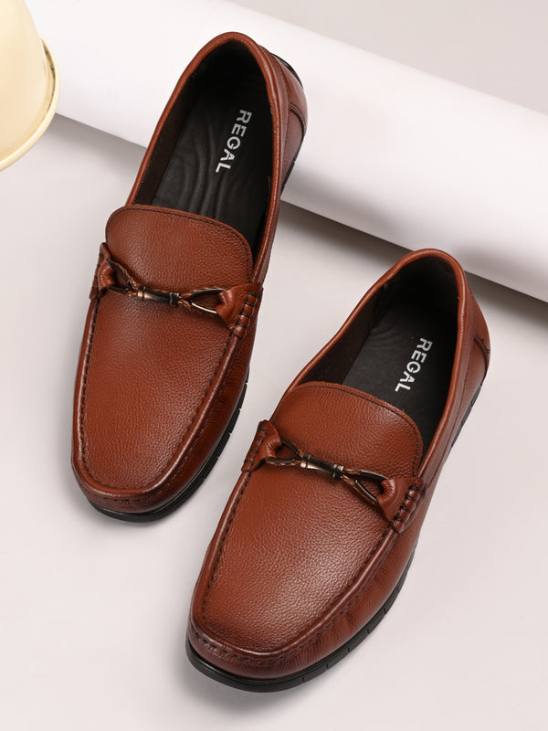 Regal Tan Men Flexi Leather Buckled Loafers