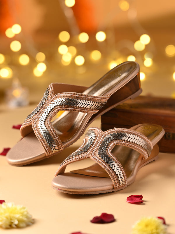 Rocia By Regal Rose Gold Women Embroidered H Wedges