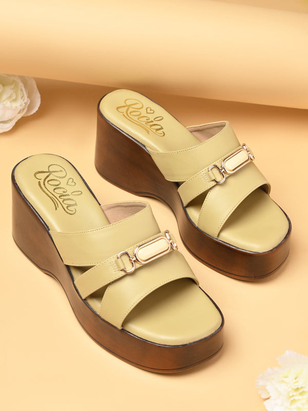 Rocia By Regal Cream Women Smart Buckled Casual Platforms