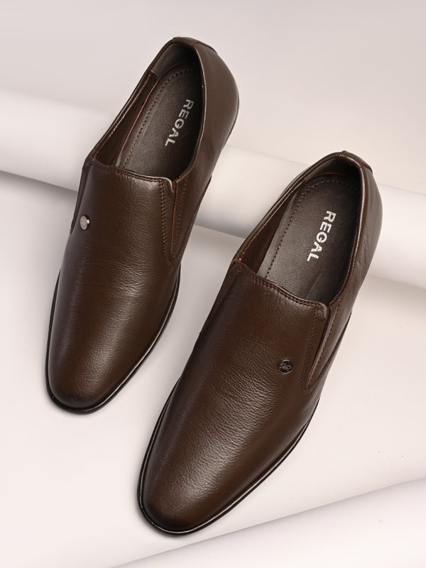 Regal Brown Mens Basic Leather Slip Ons