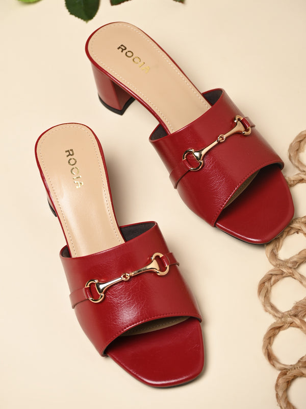 Rocia By Regal Red Women Buckled Block Heel Slip Ons