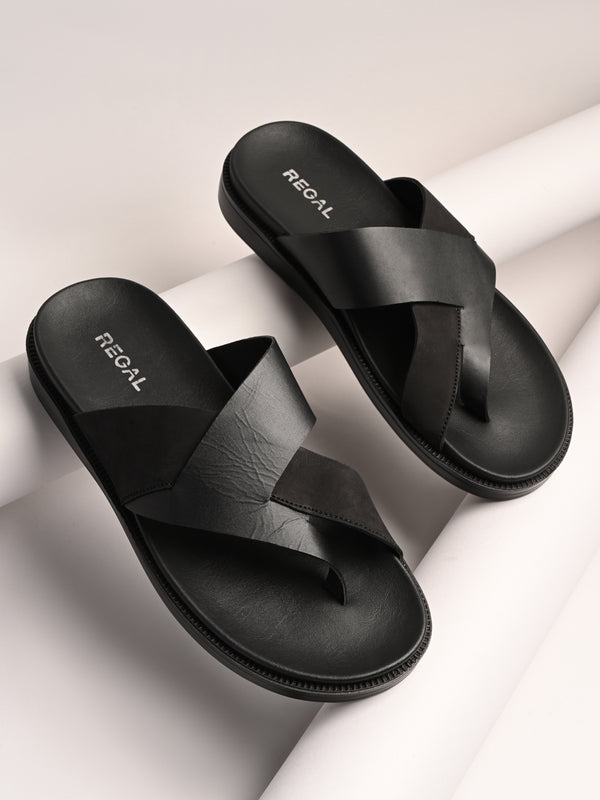 Regal Black Mens Stylish Leather Sandals