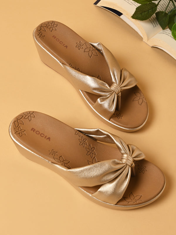 Rocia By Regal Gold Women Casual Knotted Platforms