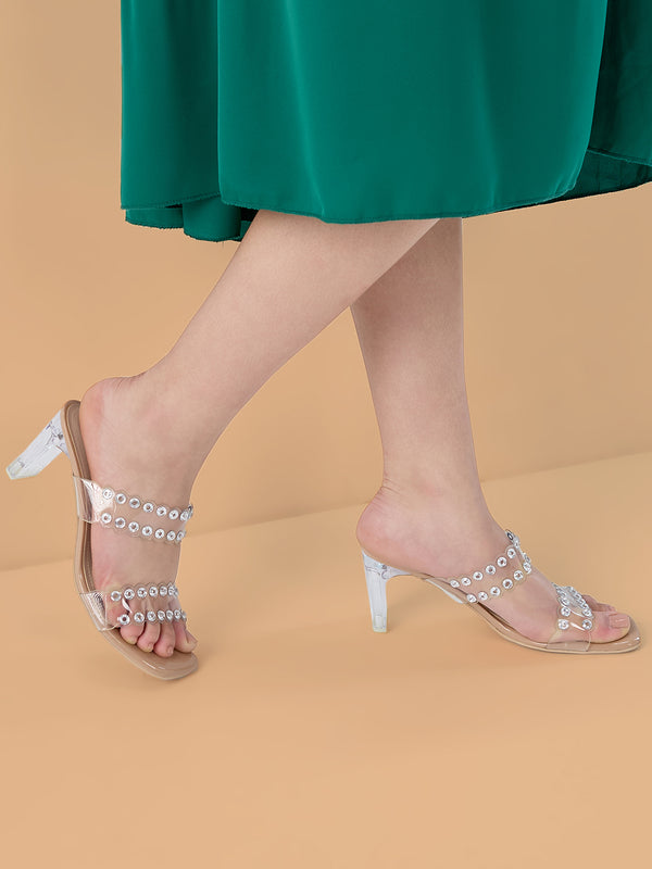 Rocia By Regal Transparent Women Vinyl Studded Acrylic Heels
