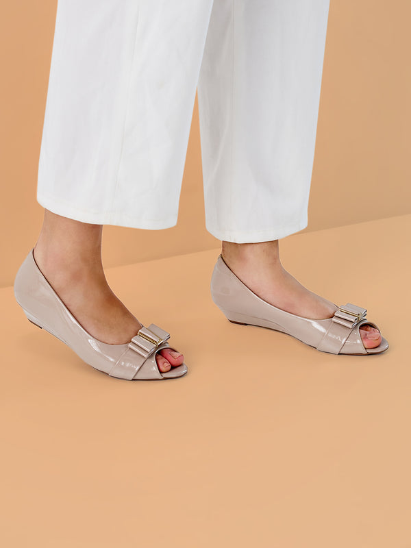 Rocia By Regal Beige Women Classic Patent Peep Toe