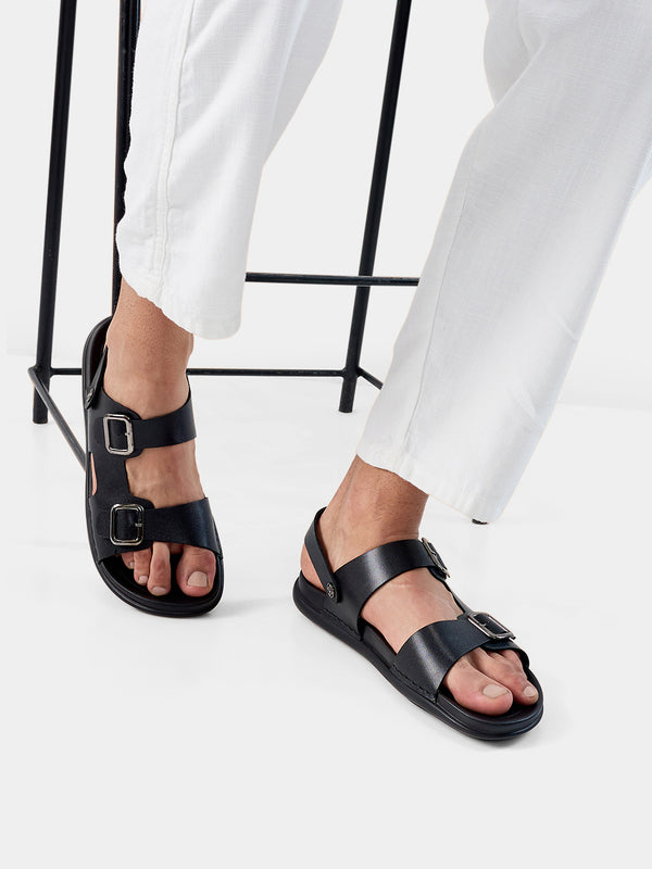 Regal Black Mens Smart Casual Leather Sandals