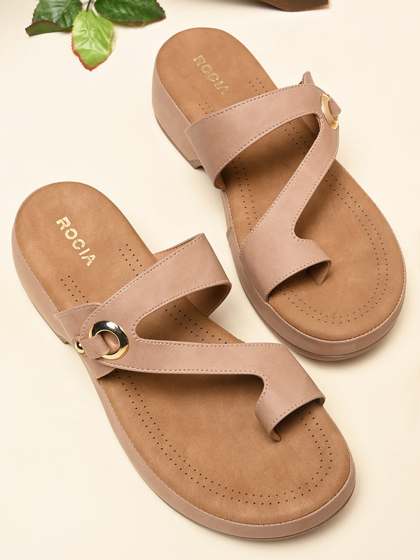 Rocia By Regal Beige Women Comfort One Toe Sandal