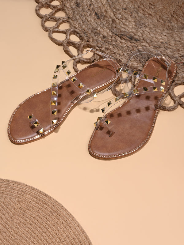 Rocia By Regal Transparent Women Studded Flat Sandals