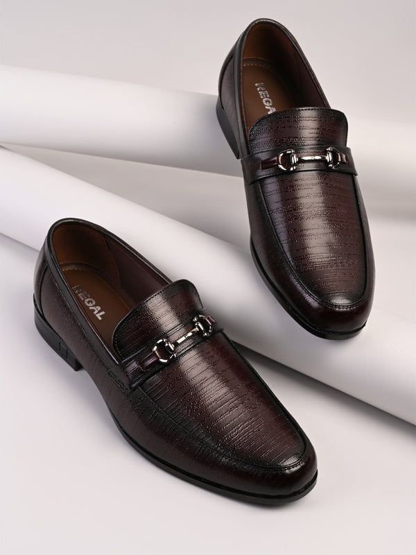 Regal Maroon Mens Glossy Leather Formal Buckled Slip Ons