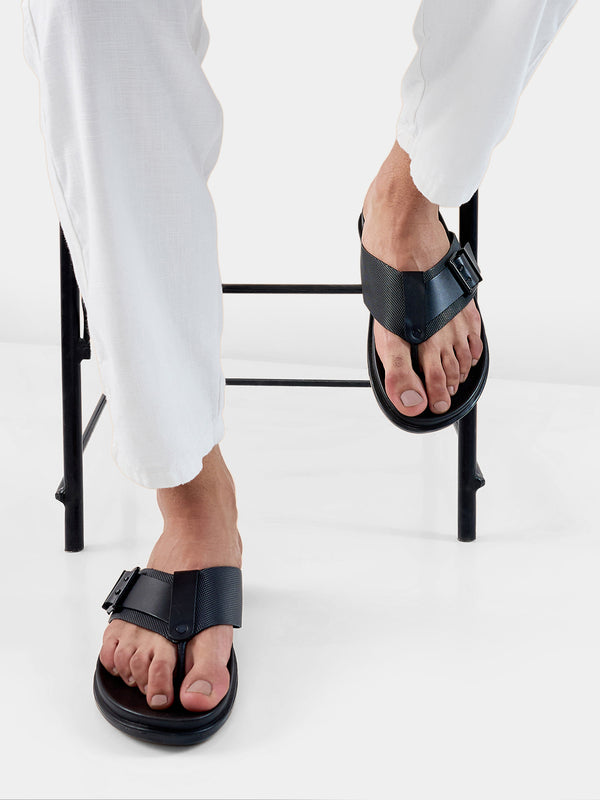 Imperio By Regal Black Mens Leather Comfort Sandals