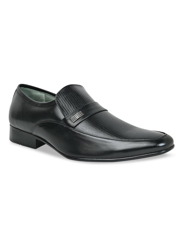 Regal Black Men Formal Textured Leather Slip Ons
