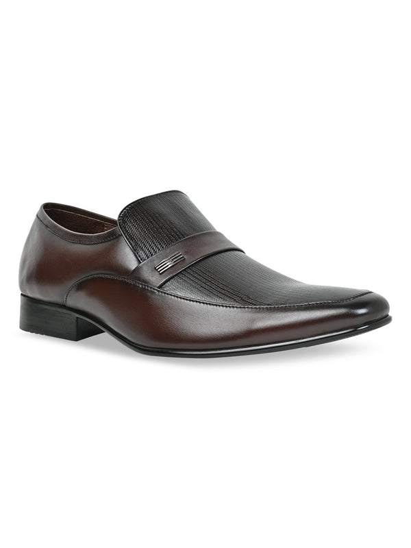 Regal Maroon Men Formal Textured Leather Slip Ons