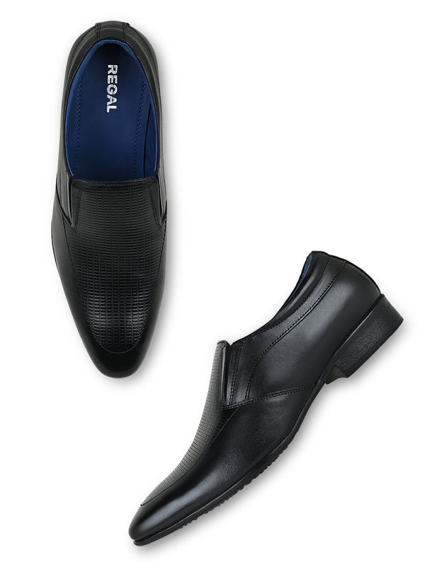 Regal Black Men Laser Cut Leather Slip Ons