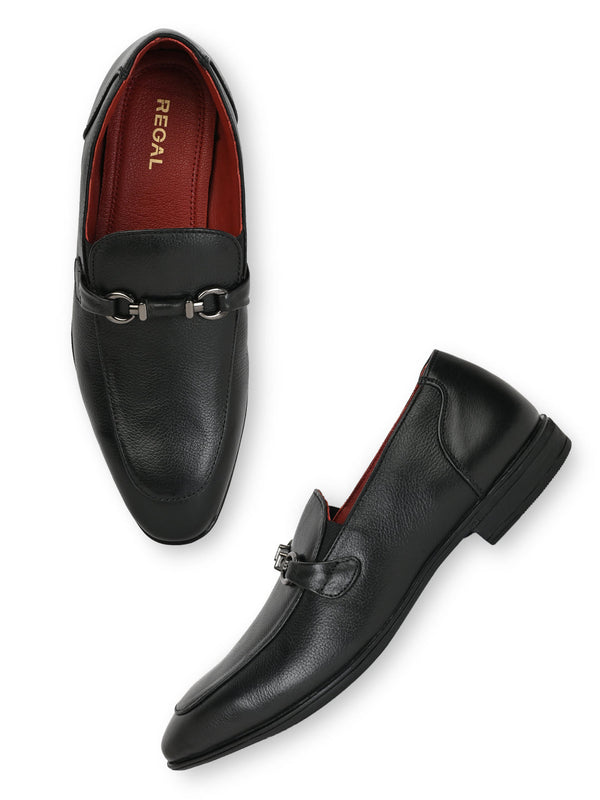 Regal Black Men Leather Formal Buckled Slip Ons