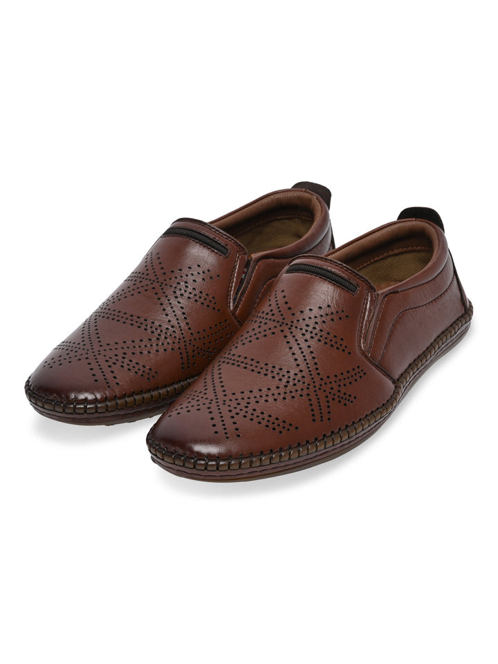 Regal Tan Men Casual Laser Cut Slip Ons