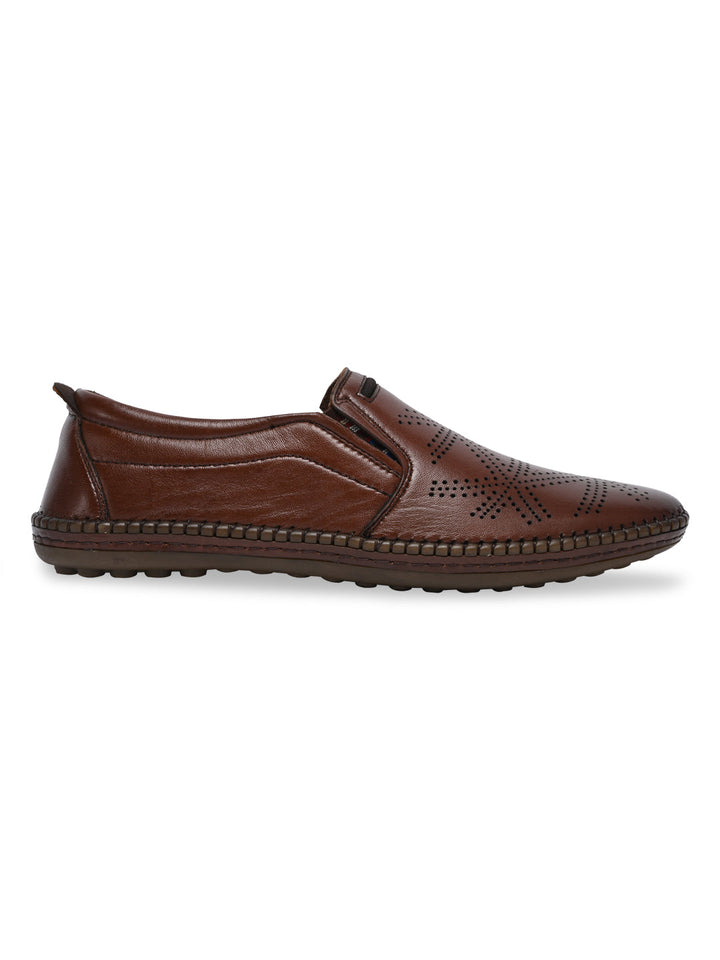 Regal Tan Men Casual Laser Cut Slip Ons