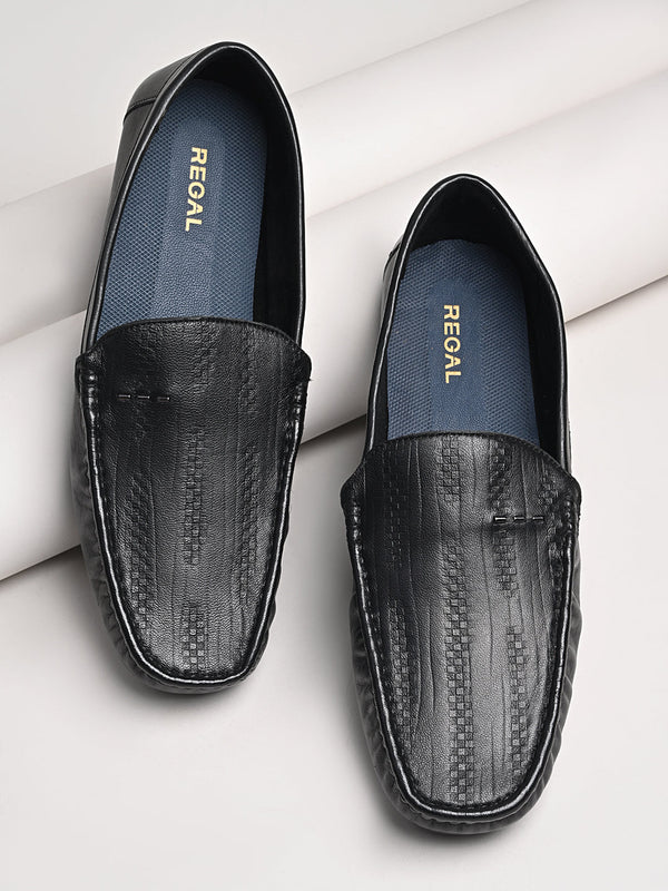 Regal Black Men Textured Casual Driving Loafers