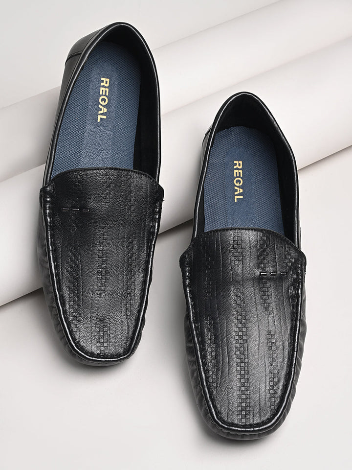 Regal Black Men Textured Casual Driving Loafers