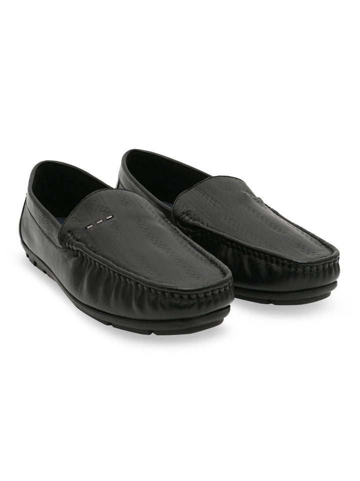 Regal Black Men Textured Casual Driving Loafers