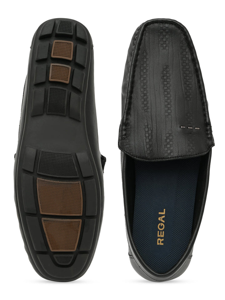 Regal Black Men Textured Casual Driving Loafers