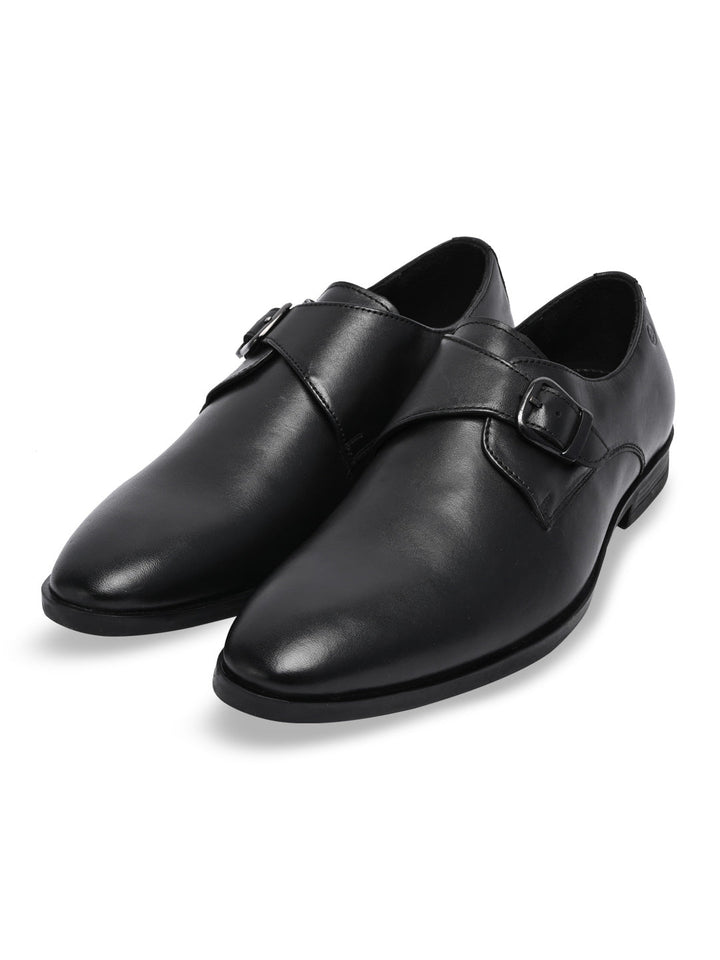Regal Black Men Leather Single Monks
