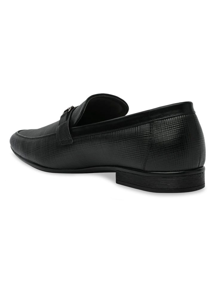 Regal Black Mens Textured Leather Buckled Slip Ons