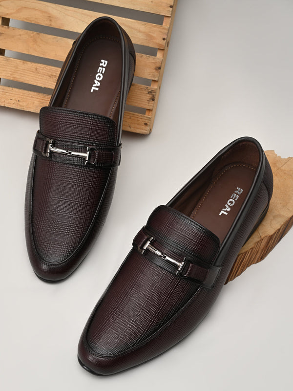 Regal Brown Mens Textured Leather Buckled Slip Ons
