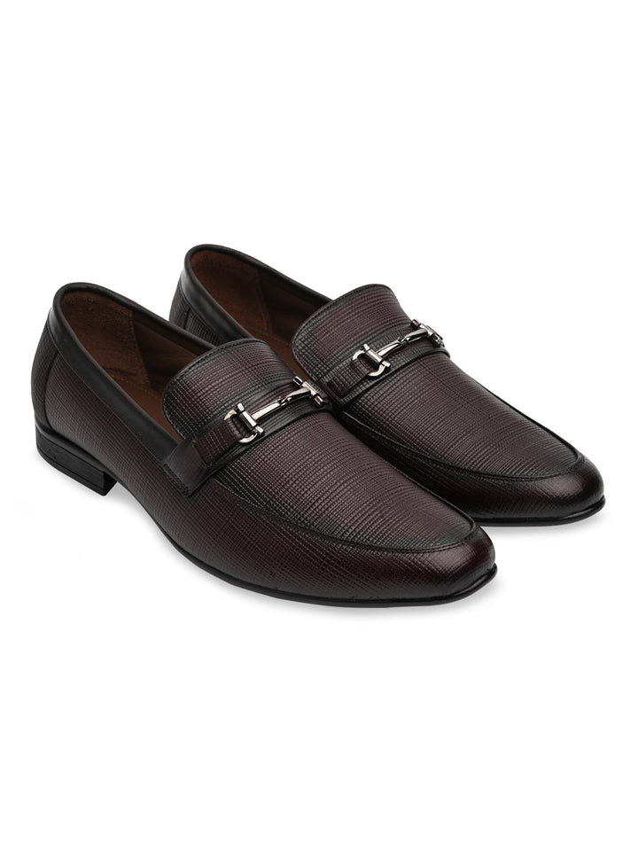 Regal Brown Mens Textured Leather Buckled Slip Ons