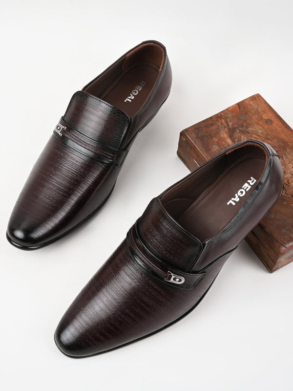 Regal Men Textured Leather Formal Slip Ons