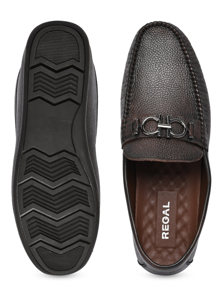 Regal Brown Men Casual Leather Buckled Loafers