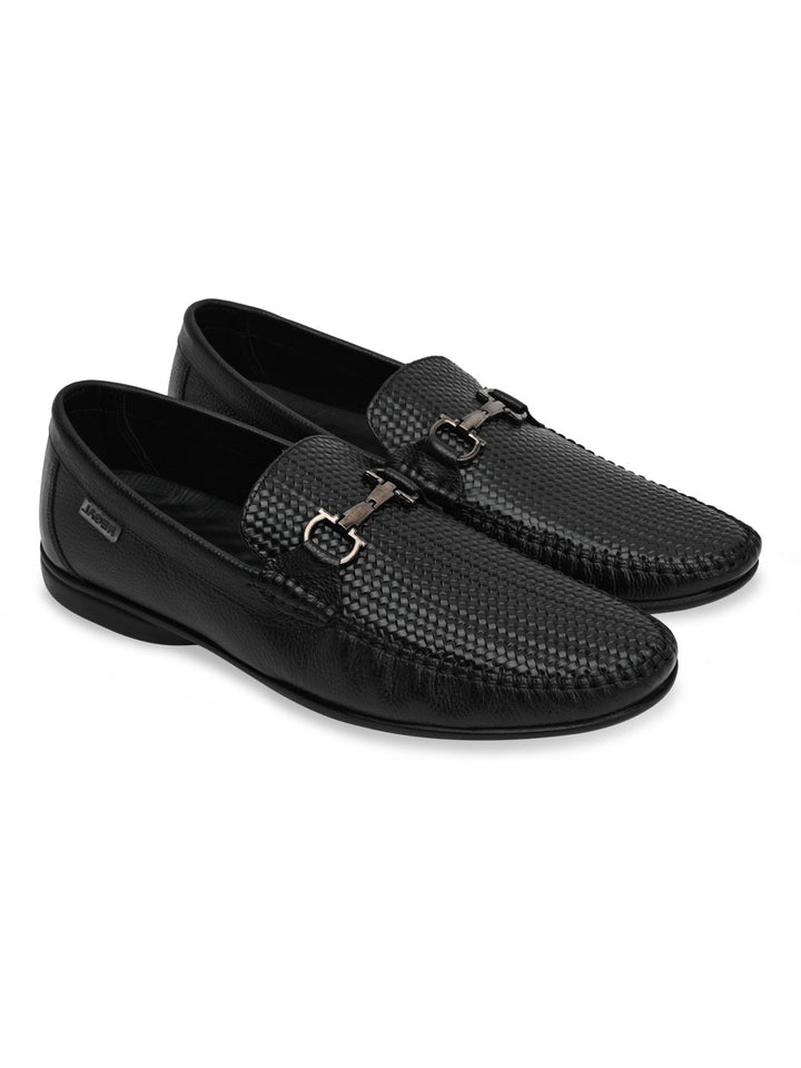 Regal Black Mens Textured Leather Loafers