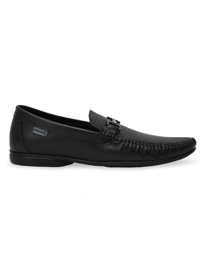 Regal Black Mens Textured Leather Loafers