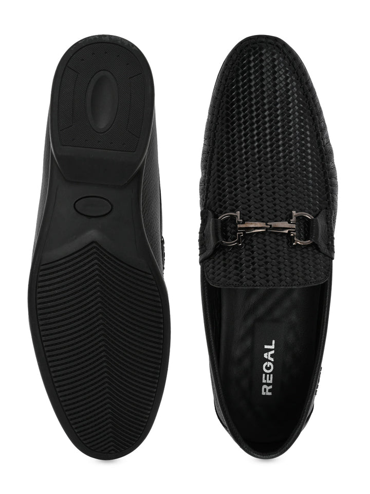Regal Black Mens Textured Leather Loafers
