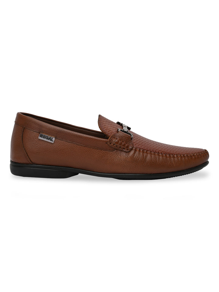 Regal Dark Tan Mens Textured Leather Loafers