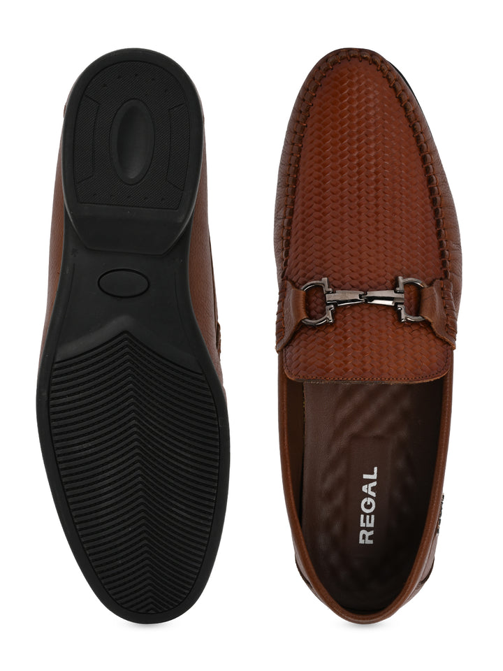 Regal Dark Tan Mens Textured Leather Loafers