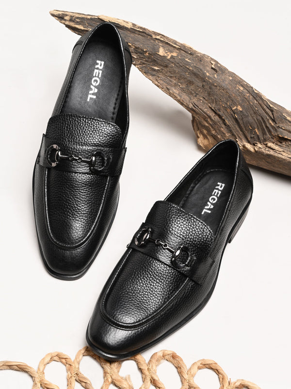 Regal Black Men Leather Buckled Formal Slip Ons
