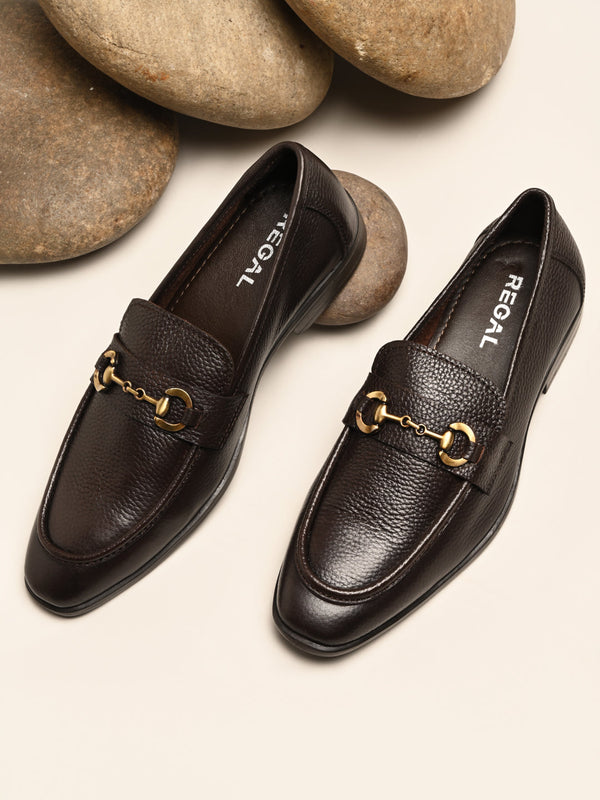 Regal Brown Men Leather Buckled Formal Slip Ons