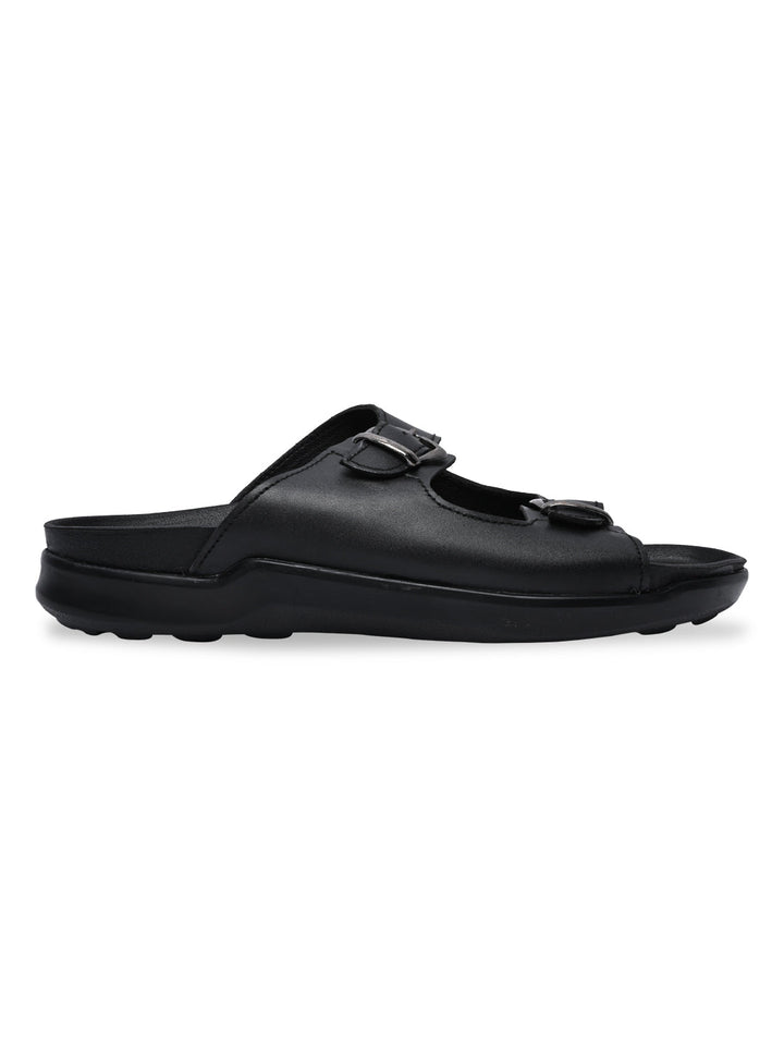 Regal Black Men Textured Leather Sandals