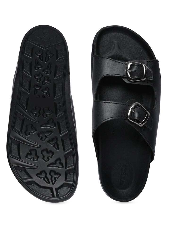Regal Black Men Textured Leather Sandals