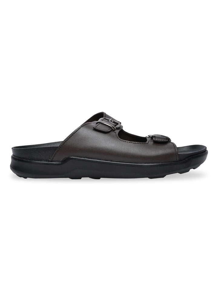 Regal Brown Men Textured Leather Sandals